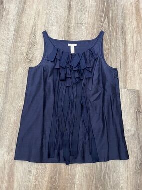 J. Crew Navy Sleeveless Ruffle-Front Blouse